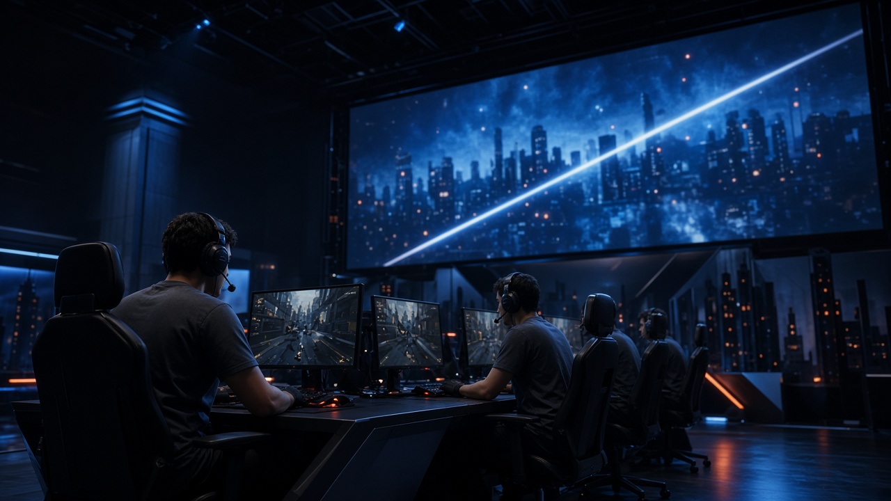 Steel-blue shooter stage with four stations